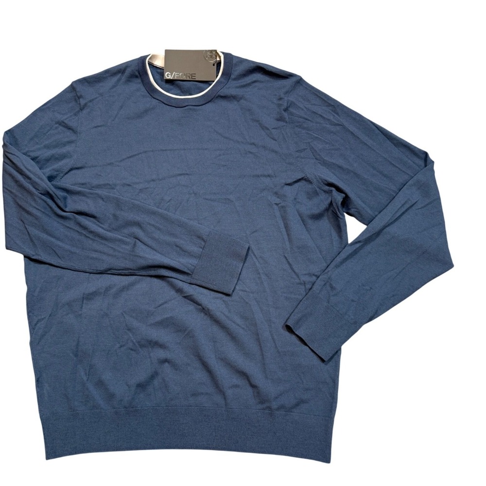 G/FORE Mens Crewneck Wool‎ Blend Sweater Slate Blue G4MF23S300 Size L